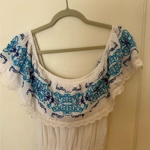 Catherine Malandrino MAMA MIA peasant dress with Blue Embroidery